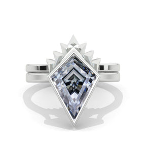 4 Carat Kite Moissanite Engagement Ring. 4CT Fancy Shield Shape Moissanite Ring Set
