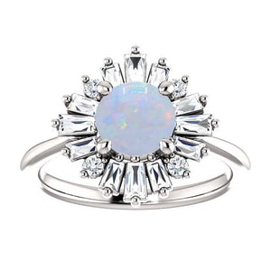 14K White Gold 6.5mm Round White Opal 1/2 CTW Diamond Engagement Ring