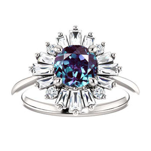 14K White Gold 6.5mm Round Alexandrite 1/2 CTW Diamond Engagement Ring