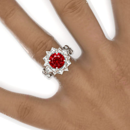 2 Carat Giliarto Ruby Twig Floral White Gold Engagement Ring