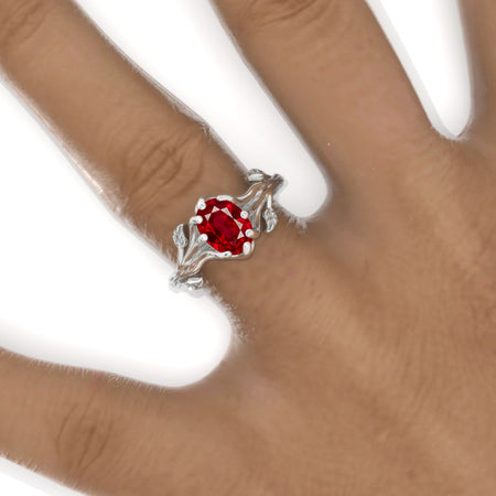 1.5 Carat Oval  Ruby Twig Organic Shaped 14K Gold Engagement Promissory Ring