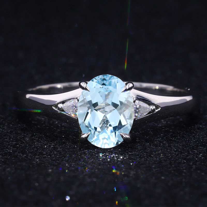 3 ct Oval Genuine Natural Aquamarine 14K White Gold Engagement Ring