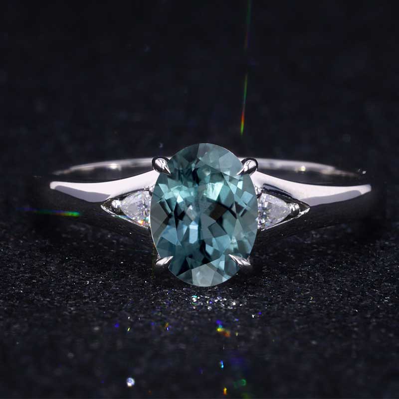3 ct Oval Teal Sapphire 14K White Gold Engagement Ring