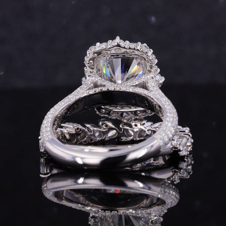 4 Carat Halo Emerald Cut Alexandrite 14K White Gold Engagement Ring Set