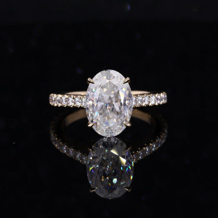 3 Carat Moissanite Oval Cut Hidden Halo Rose Gold Engagement  Ring