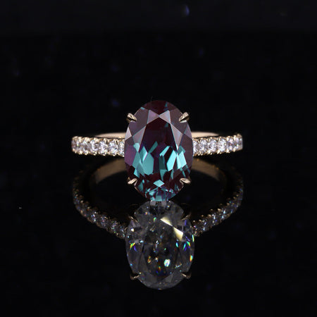 3 Carat Alexandrite Oval Cut Hidden Halo Rose Gold Engagement  Ring