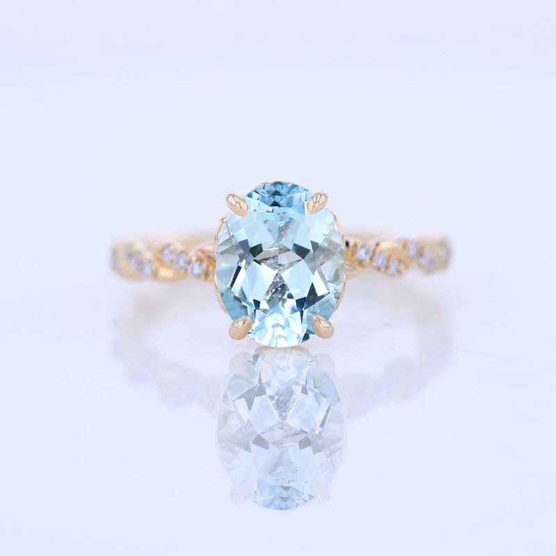 2 Carat Oval Genuine Natural Aquamarine Hidden Halo Rose Gold Twisted Shank Engagement Ring