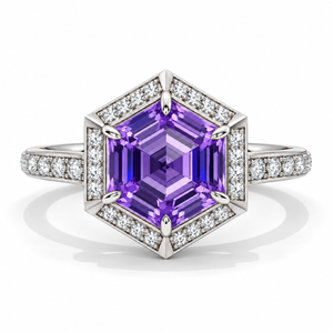 3 Carat Octagon Cut Natural Genuine Iolite Halo 14K White Gold Engagement Ring Model 930-8