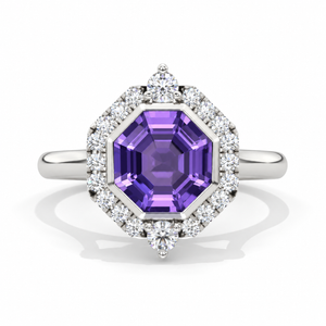 3 Carat Octagon Cut Natural Genuine Iolite Halo 14K White Gold Engagement Ring Model 930-8