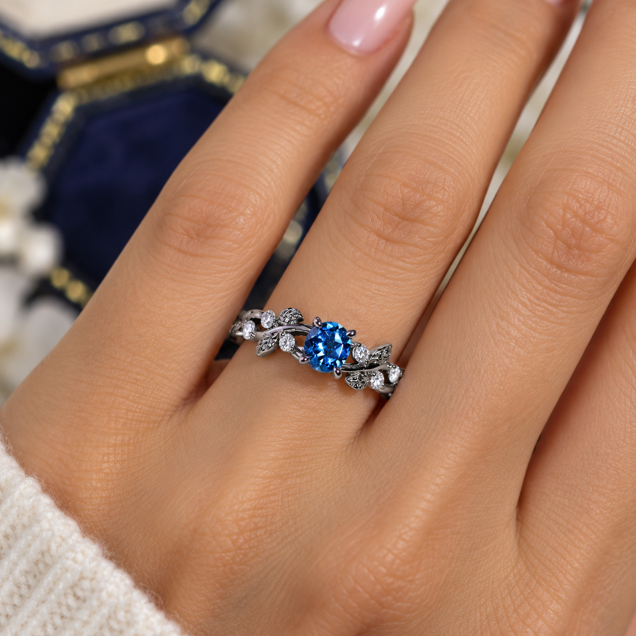 1.5 Carat Round Kashim Passion Topaz  Floral Black Gold Engagement Ring Model 446-6
