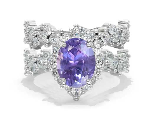 3Ct Purple Sapphire Engagement Ring Halo Oval Cut Purple Sapphire  Engagement Ring Set Model 572-10x8 Oval V2 and 572 E