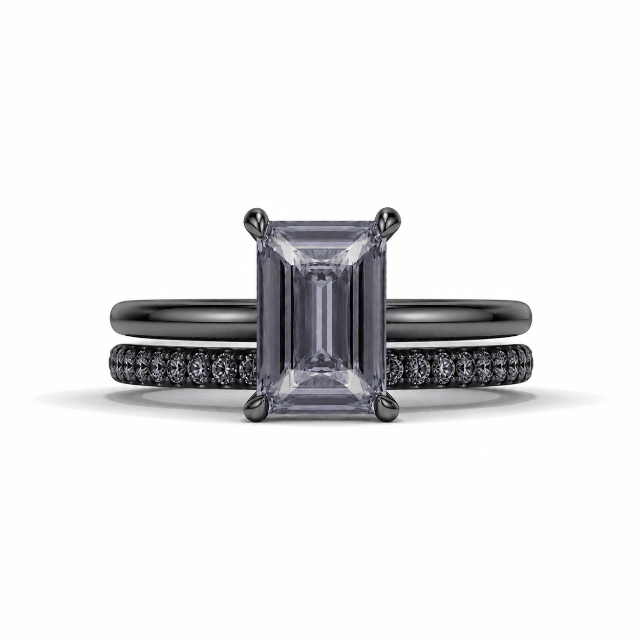4 Carat Radiant cut Dark Gray Moissanite Engagment set