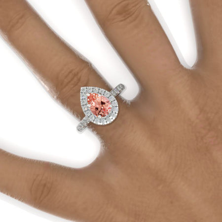 Luxury 3 Carat Pear Peach Sapphire Halo Engagement Ring Model 852-10x7
