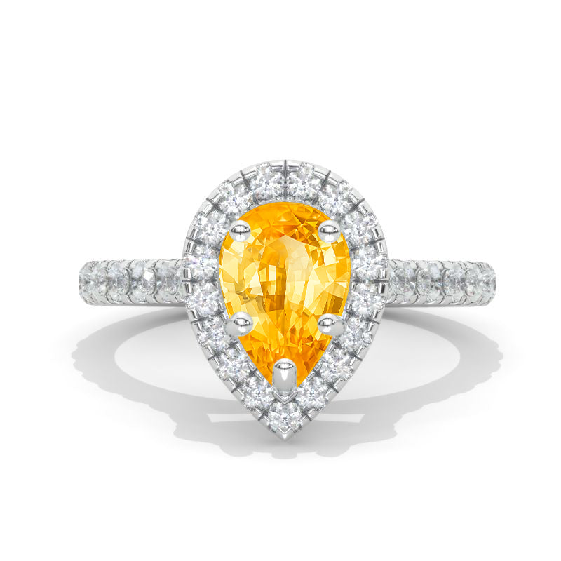 Luxury 3 Carat Pear Genuine Yellow Citrine Halo Engagement Ring Model 852-10x7