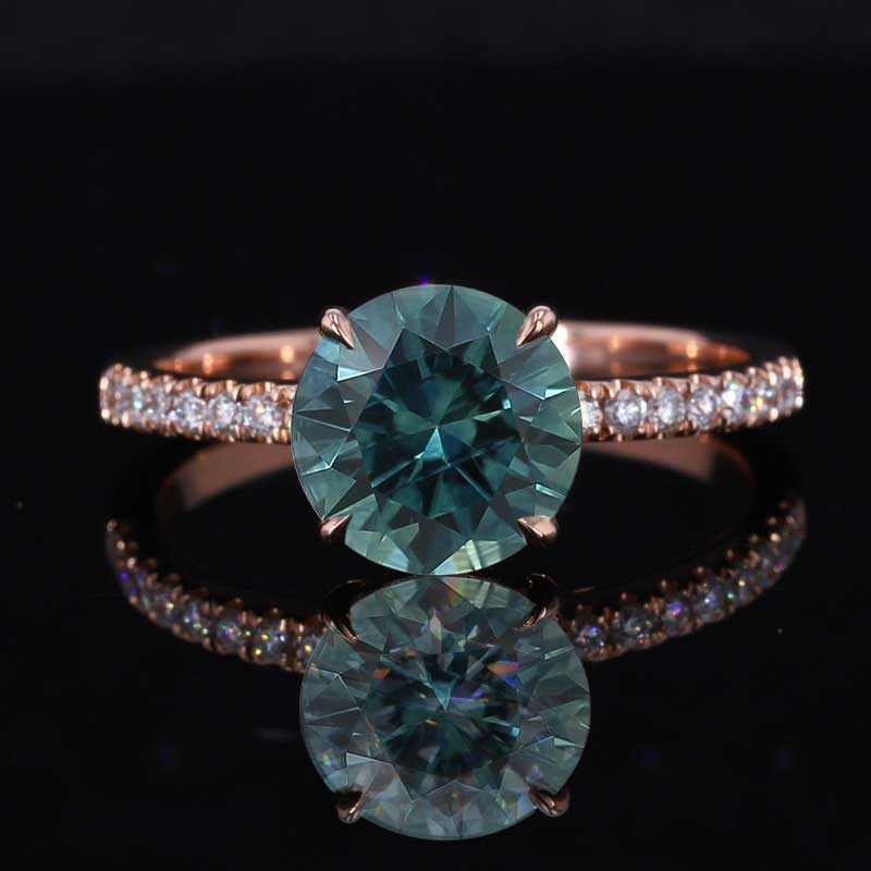 2 Carat Round Hidden Halo Teal Sapphire Rose Gold Engagement Ring