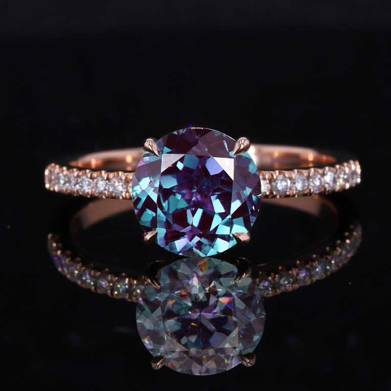2 Carat Round Hidden Halo Alexandrite Rose Gold Engagement Ring