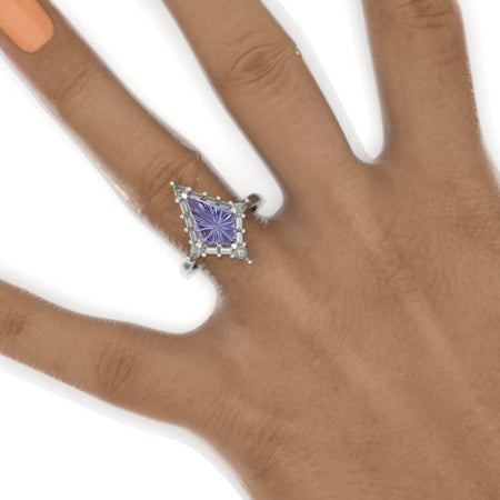 3 Carat Kite Fireworks Cut Alexandrite Engagement Ring. 3CT Fancy Shape Ring
