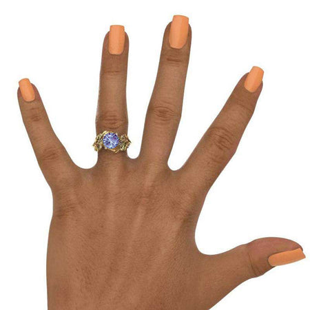 Fireworks Cut Alexandrite and Diamond Accents 14K Rose White Gold Engagement Leaf Ring, Leaves Wedding