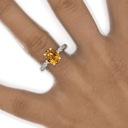 14K White Gold  2 Carat Oval Genuine Yellow Citrine Twisted Shank Engagement Ring Model 769-9x7