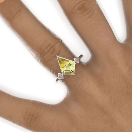 2.5 Carat Kite Shield Genuine Yellow Citrine Engagement Ring. 2.5CT Fancy Shape Genuine Yellow Citrine Ring Model 790-12x8