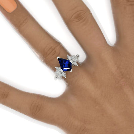 3 Carat Kite Royal Blue Sapphire  Engagement Ring. 3CT Fancy Shape Royal Blue Sapphire Ring