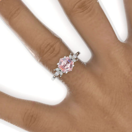 3 Carat Hexagon Peach Sapphire Cluster Engagement Ring Model 905-8x7