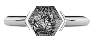 4 Carat Hexagon Half Bezel Set Quartz Platinum Ring