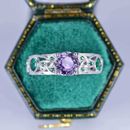 Purple Sapphire Celtic Engagement Ring 14K White Gold