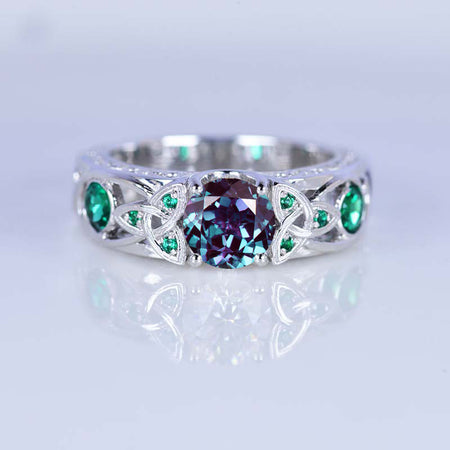 Alexandrite Celtic Engagement Ring 14K White Gold