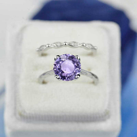3 Carat Purple Sapphire  Engagement Eternity Gold Ring Set