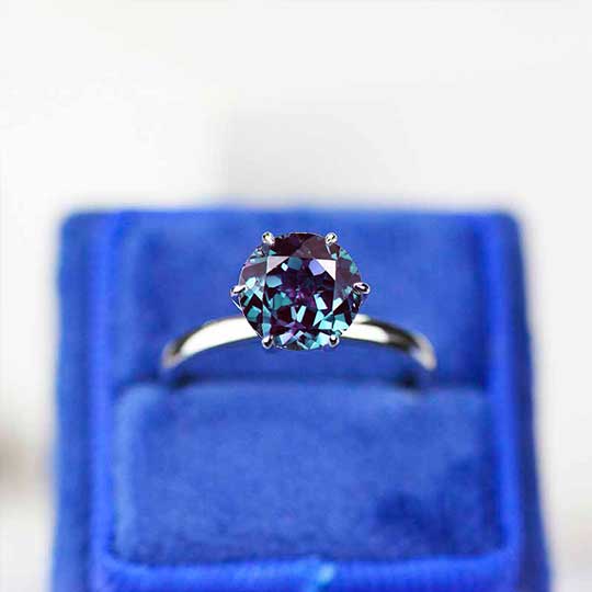 Giliarto 3 Carat Alexandrite Stone 14K White Six Prong Promissory Gold Ring