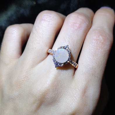 3 Carat Round Genuine White Opal Halo Gold Engagement Ring