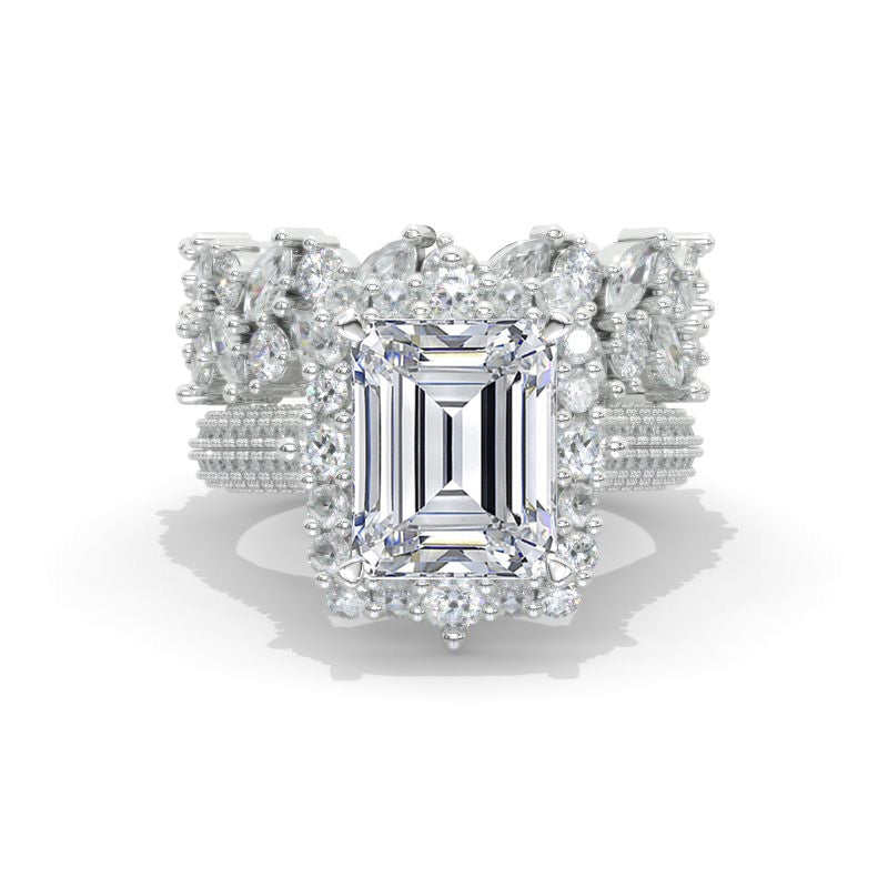 3Ct Moissanite Engagement Ring Halo Emerald Step Cut Moissanite