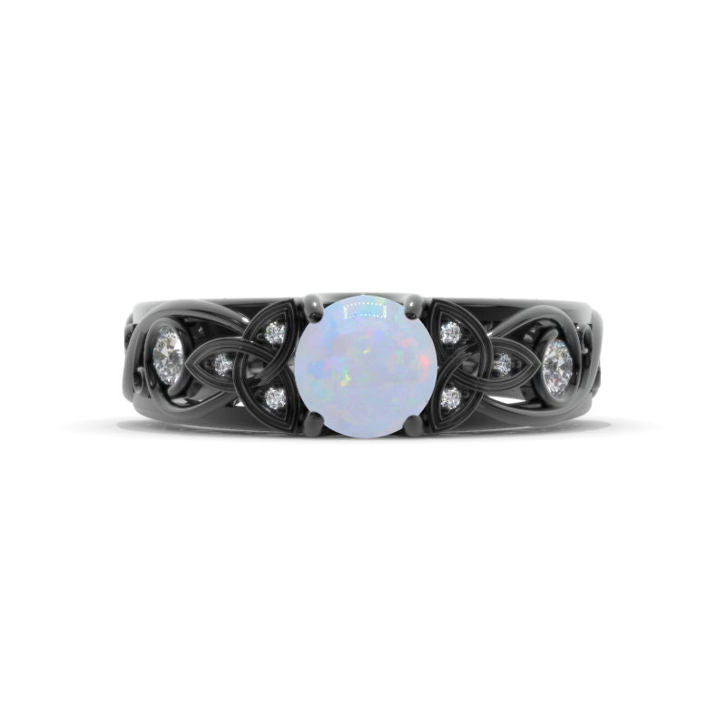 White Opal Celtic Engagement Ring 14K Black Gold