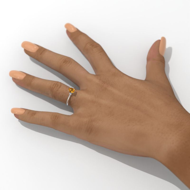 1 Carat Oval Genuine Yellow Citrine 14K White Gold Engagement Promissory Ring Model 127