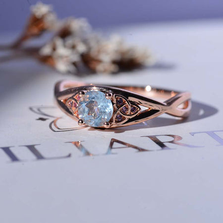 Fairy Tail Aquamarine Celtic Engagement Ring 14K Rose Gold