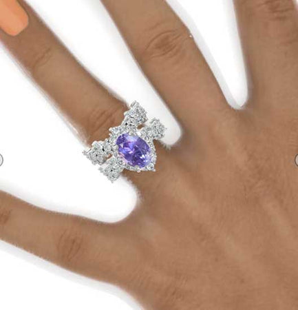 3Ct Purple Sapphire Engagement Ring Halo Oval Cut Purple Sapphire  Engagement Ring Model 572-10x8 Oval V2