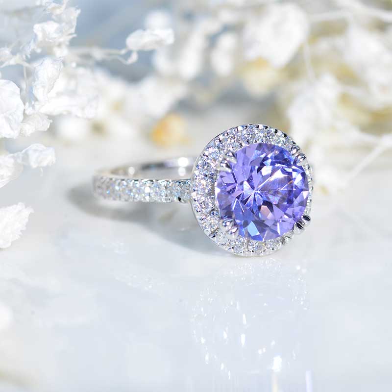 2 Carat Purple Sapphire Halo Gold Engagement Promissory Ring Model 837-8