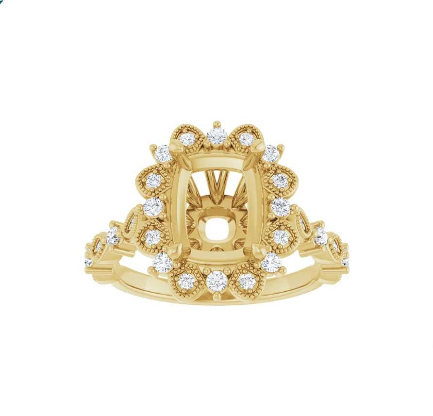 18K Yellow 9x7 mm Emerald Engagement Ring Mounting