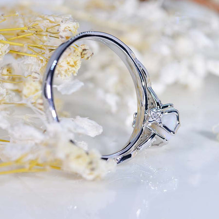 2.0 Carat Genuine Natural White Opal Emerald Cut Gold Engagement Ring Model 95