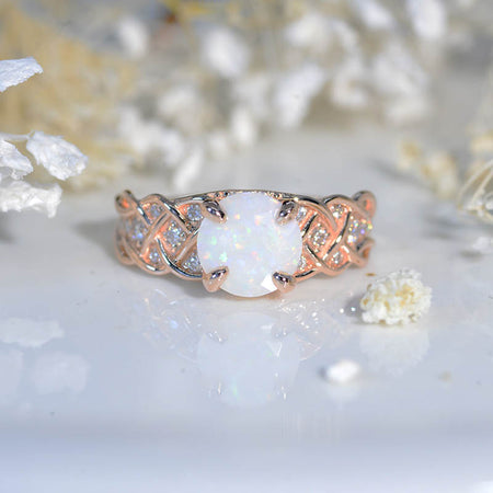 2.0 Carat White Opal Engagement Rose Gold Ring Model 19