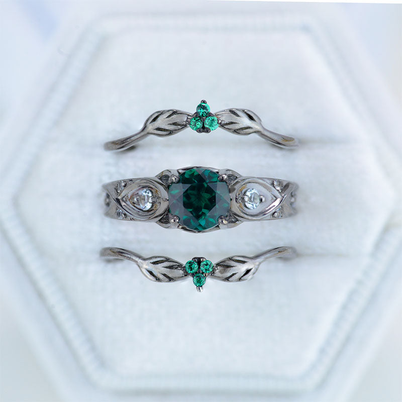 14K Black Gold Emerald Celtic Engagement Ring