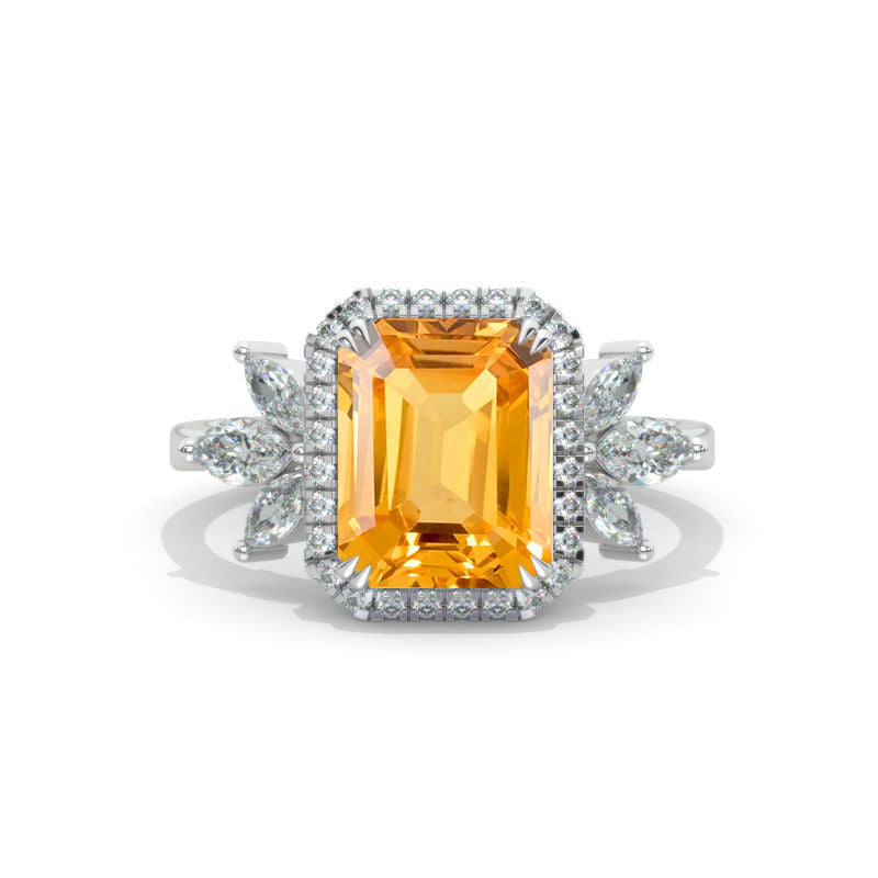 4 Carat Emerald Cut halo Cluster  Giliarto Genuine Yellow Citrine White Gold Engagement Ring Model 1210-10x8
