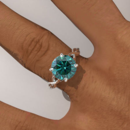 3.0 Carat Green Moissanite Lattice White Gold Engagement Ring Model 153