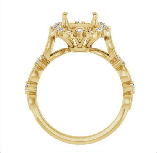 18K Yellow 9x7 mm Emerald Engagement Ring Mounting
