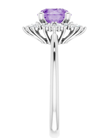 7mm Purple Sapphire Floral White Gold Engagement Ring