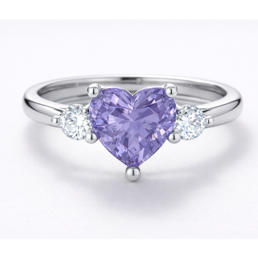 Heart Cut Lavender Color  Sapphire  Engagement Ring Model 1386