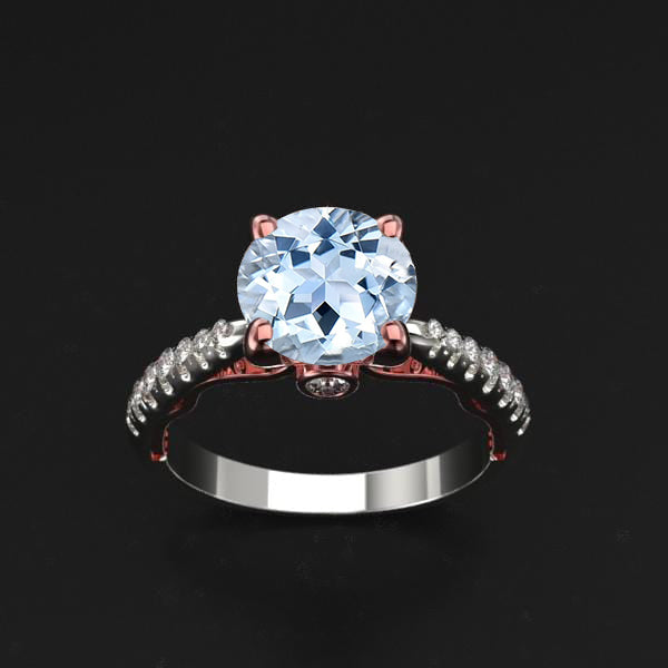 Atria  Genuine Natural Aquamarine Gold Engagement  Ring
