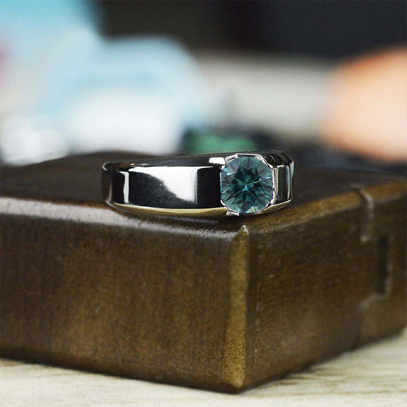 Carat Teal Sapphire Men's Gold Ring Giliarto