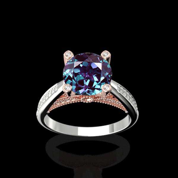 Aurora Forever One Alexandrite Diamond Gold Engagement Ring